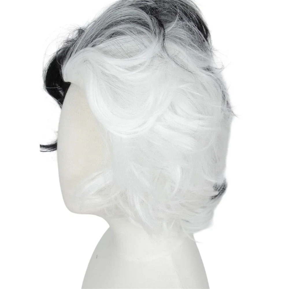 Linfairy Two Tone Halloween Costume Cosplay Wig for Women Adjustable White/Black